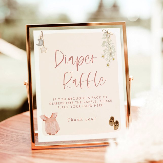 Diaper Raffle Sign, Boho Pink Girl Baby Shower Poster (Creator Uploaded)