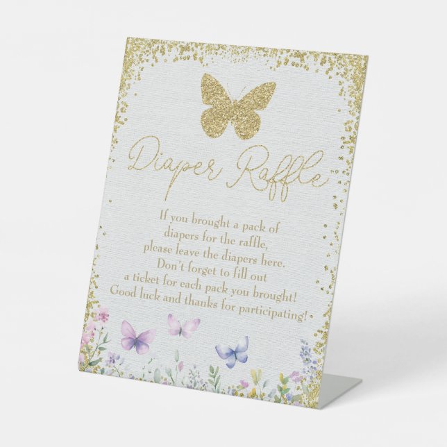 Diaper Raffle Sign Butterfly Baby Shower (Front)