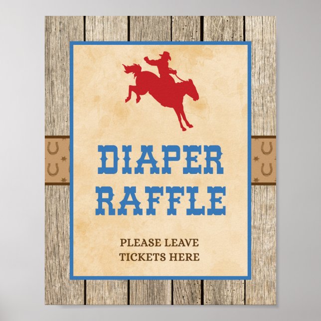 Diaper Raffle Sign Cowboy Baby Shower (Front)