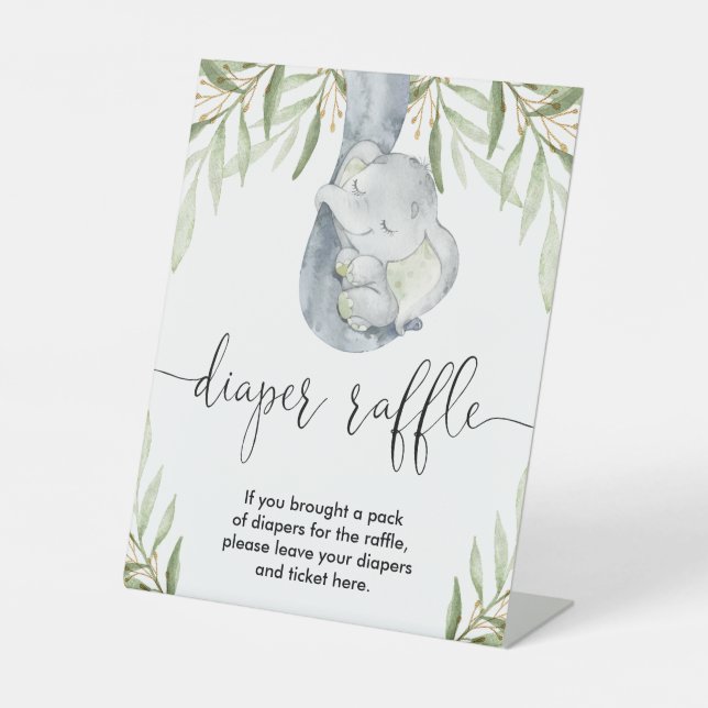 Diaper raffle sign elephant safari baby shower (Front)