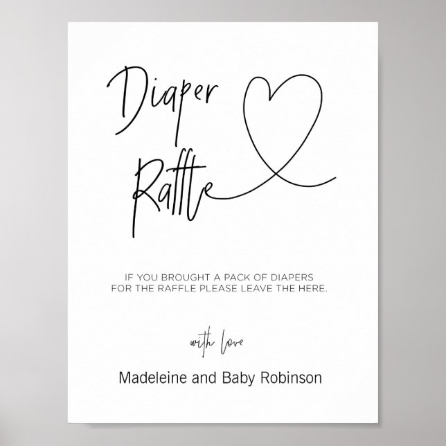 Diaper Raffle Sign for Baby Shower Games Heart (Front)