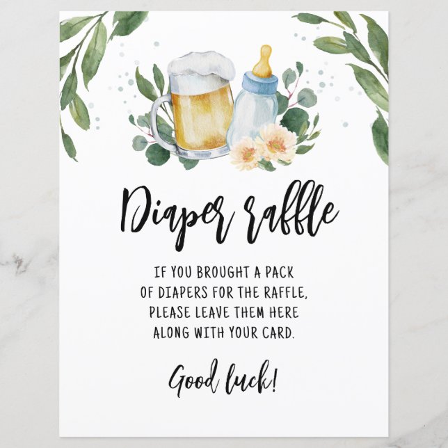 Diaper Raffle sign Game Baby Is Brewing Greenery (Front)