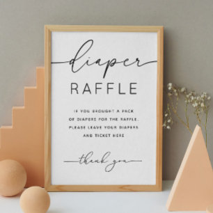 Diaper Raffle sign. Minimalist baby shower game Poster