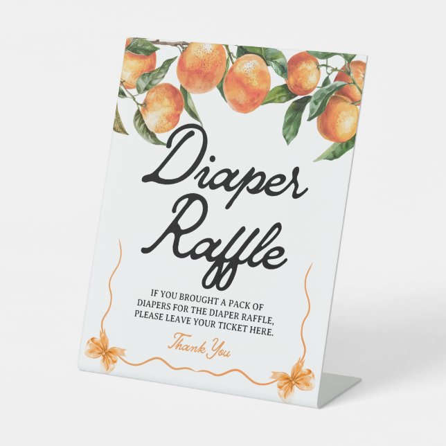 Diaper Raffle Sign | Orange Baby Shower Sign (Front)
