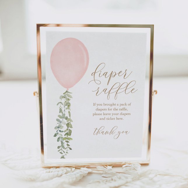 Diaper Raffle Sign Pink Balloon Girl Baby Shower (Creator Uploaded)