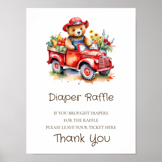 Diaper Raffle Sign Teddy Locally Grown Baby  (Front)