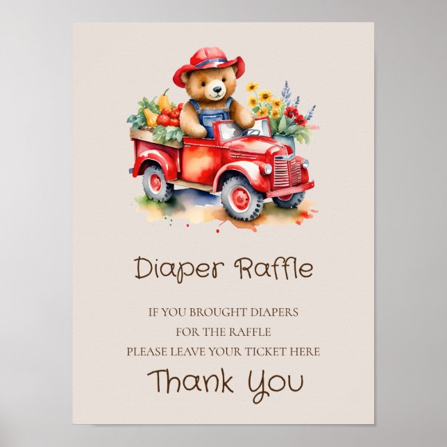 Diaper Raffle Sign Teddy Locally Grown Baby  (Front)