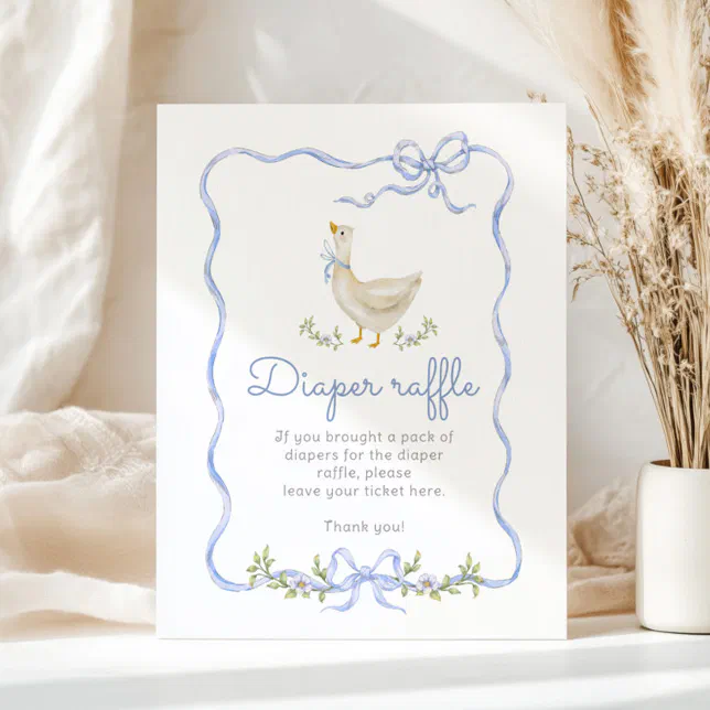 Diaper raffle Silly Goose Blue Bow baby shower Poster | Zazzle