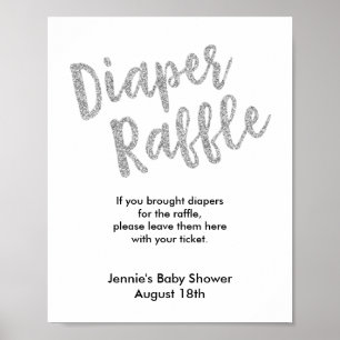 Diaper Raffle Silver Glitter Baby Shower Display Poster