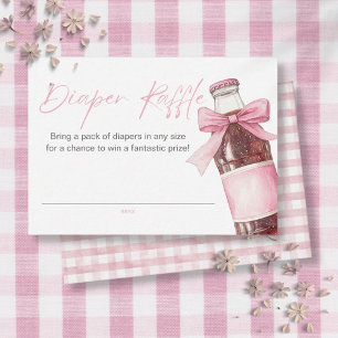 Diaper Raffle Soda Bottle Pink Bow Baby Shower Enclosure Card
