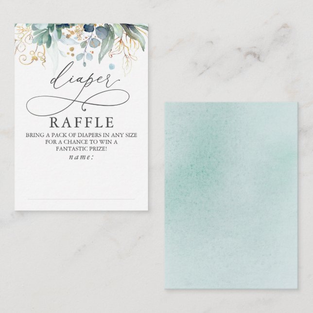 Diaper Raffle Soft Greenery Baby Shower Ticket Enclosure Card (Front/Back)
