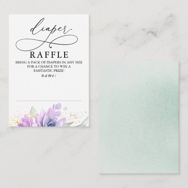 Diaper Raffle Soft Greenery Baby Shower Ticket Enclosure Card (Front/Back)