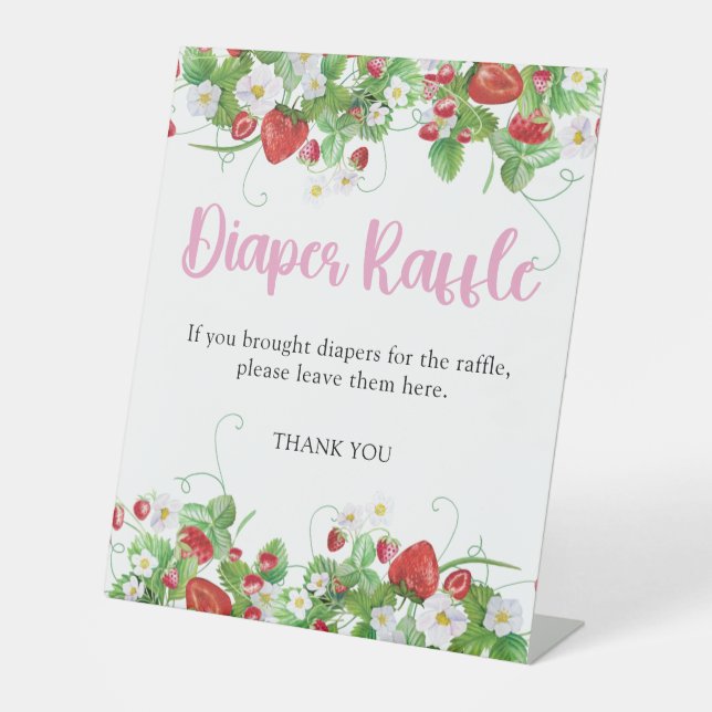 Diaper Raffle| Strawberry Baby Shower Pedestal Sign (Front)