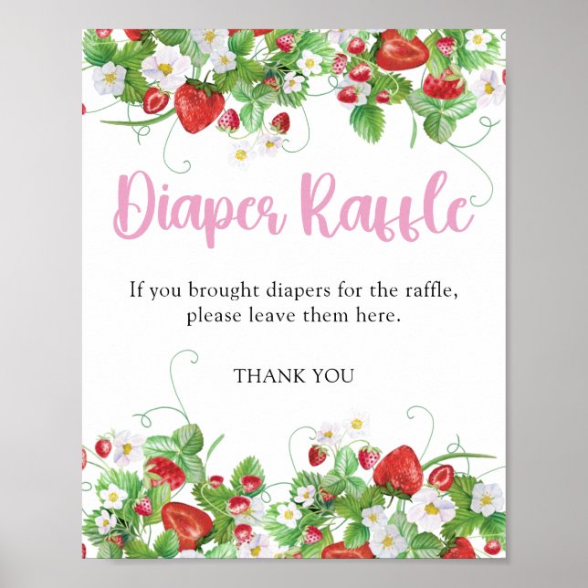Diaper Raffle | Strawberry Berry Sweet Baby Shower Poster (Front)