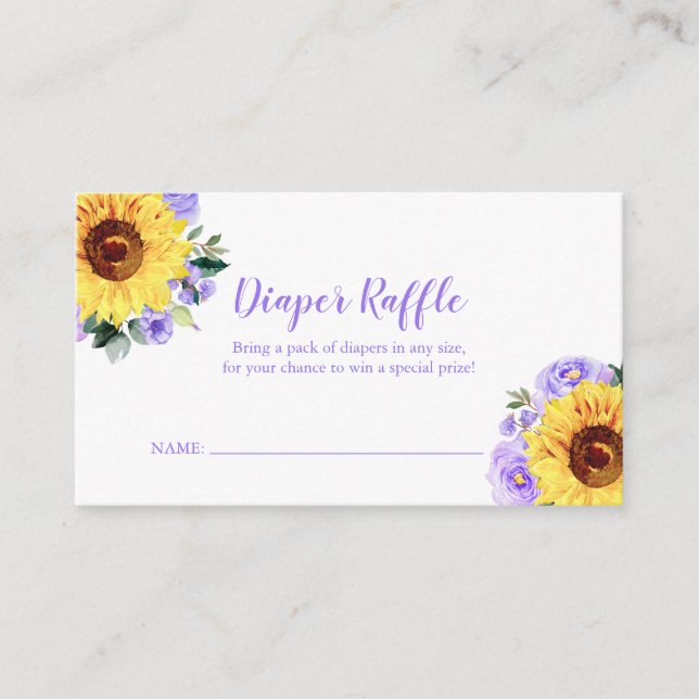 Diaper Raffle Sunflower Purple Floral Baby Shower Enclosure Card (Front)