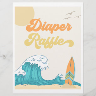 Diaper Raffle Surf Baby Shower Sign    Surf Sign