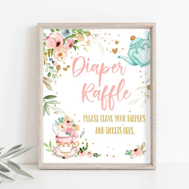 Diaper Raffle Tea Party Baby Brewing Baby Shower Poster (Creator Uploaded)
