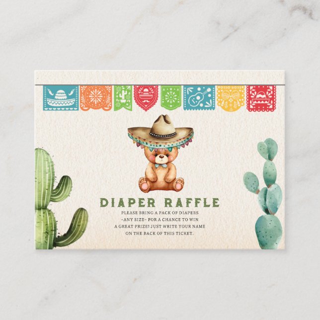 Diaper Raffle Teddy Bear Baby Shower Fiesta Enclosure Card (Front)