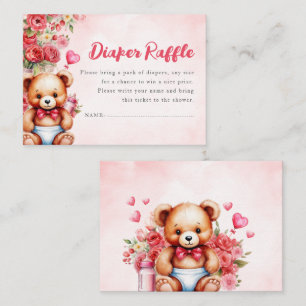 Diaper Raffle Teddy Bear Baby Shower Floral Pink Enclosure Card