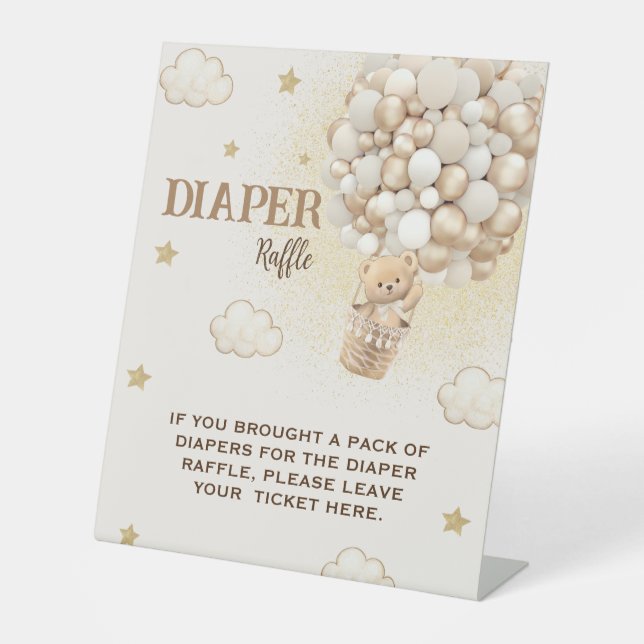 Diaper raffle teddy bear balloons  pedestal sign (Front)