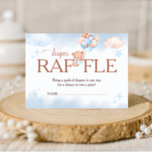 Diaper Raffle Teddy Bear Blue and Blush Baby Showe Enclosure Card