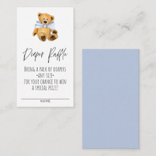 Diaper Raffle Teddy Bear Boy Baby Shower Enclosure Card