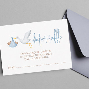 Diaper Raffle Teddy Bear Boy Baby Shower Enclosure Card