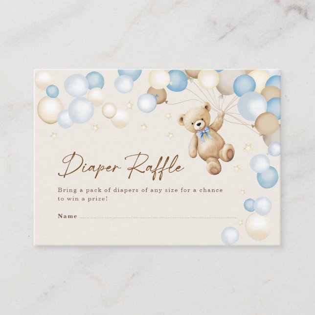 Diaper Raffle Teddy Bear Boy Baby Shower Enclosure Card (Front)