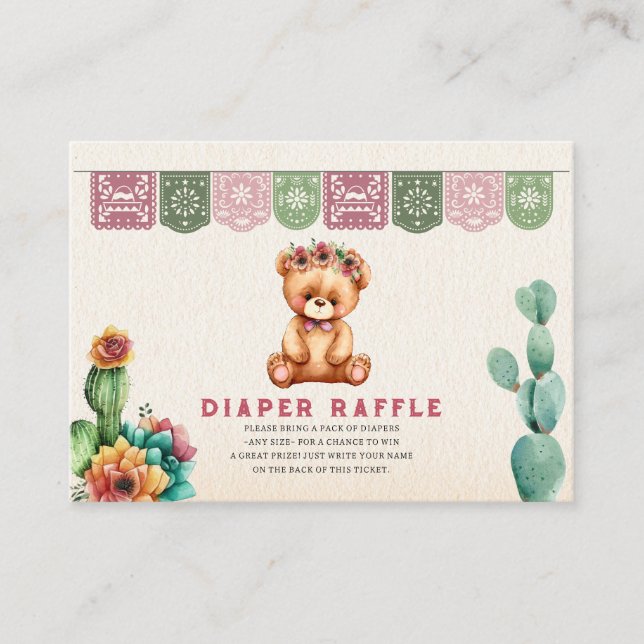 Diaper Raffle Teddy Bear Girl Baby Shower Fiesta  Enclosure Card (Front)
