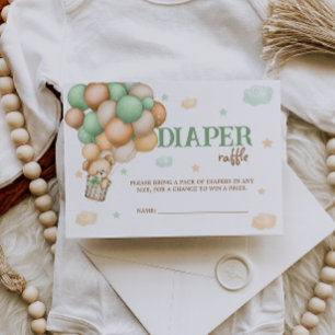 Diaper Raffle Teddy Bear Green Hot Air Balloon Enclosure Card