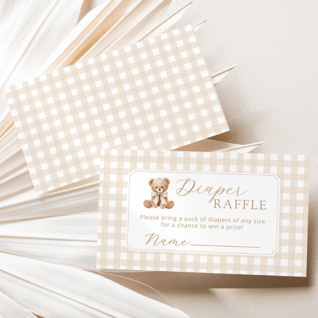 Diaper raffle Teddy Bear neutral Gingham Enclosure Card (Creator Uploaded)