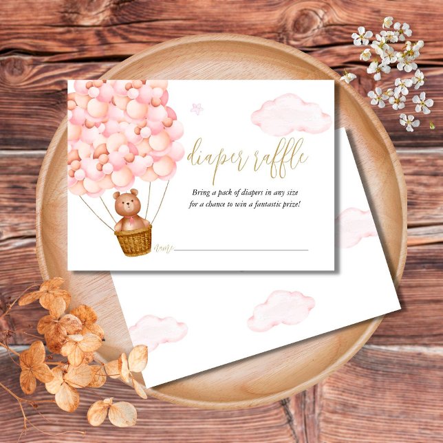 Diaper Raffle Teddy Bear Pink Girl Baby Shower Enclosure Card (Creator Uploaded)