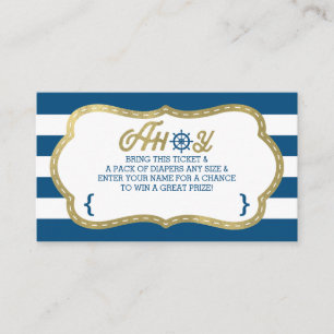 Diaper Raffle Ticket, Ahoy, Nautical, Faux Gold Enclosure Card