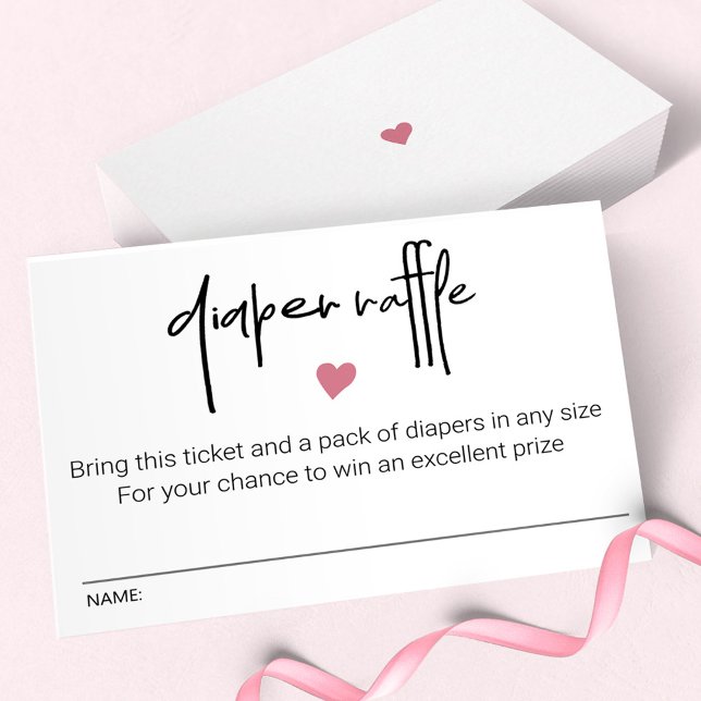 Diaper Raffle Ticket Baby Girl Pink heart Card (Creator Uploaded)