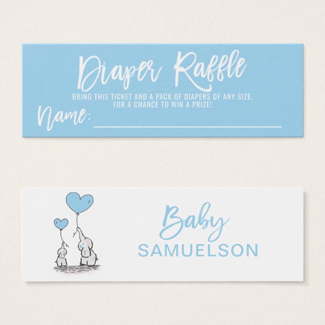 DIAPER RAFFLE Ticket Blue Elephant Baby Shower (Front & Back)