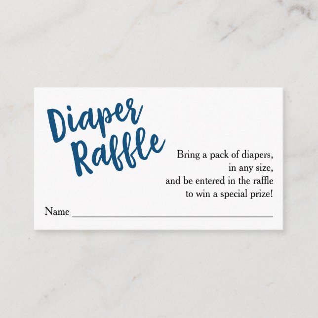 Diaper Raffle Ticket-Blue Script Enclosure Card (Front)