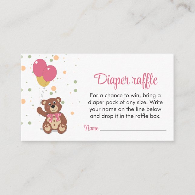 Diaper Raffle Ticket Blush Pink Girl Baby Shower Enclosure Card (Front)