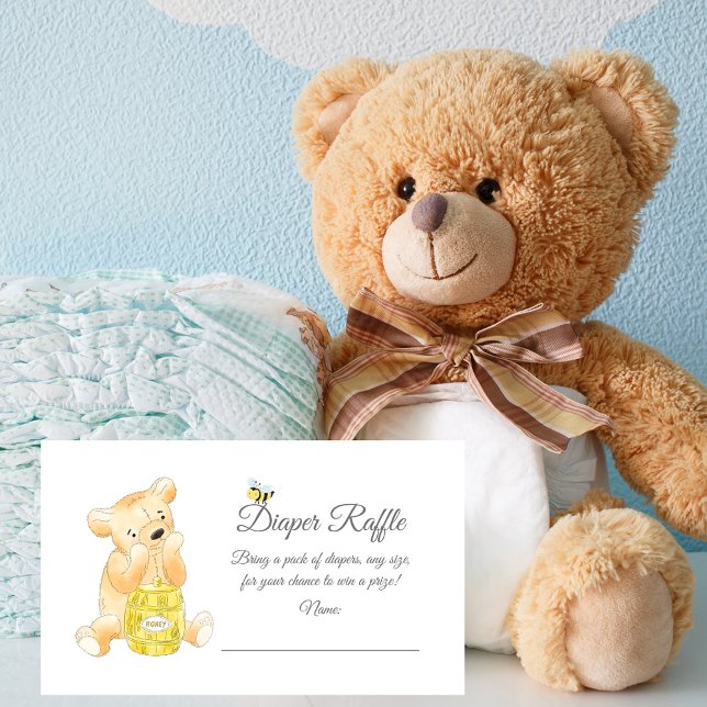 Diaper Raffle Ticket Boy Teddy Bear Honey Bee Enclosure Card (Creator Uploaded)