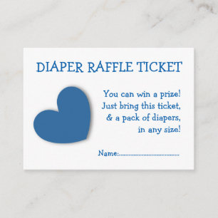 Diaper Raffle Ticket Cute Blue Heart for Boy Enclosure Card