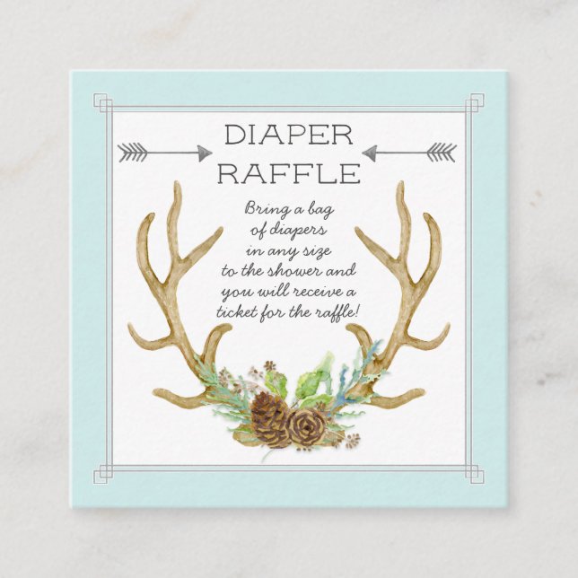 Diaper Raffle Ticket Deer Antlers Rustic Forest (Front)