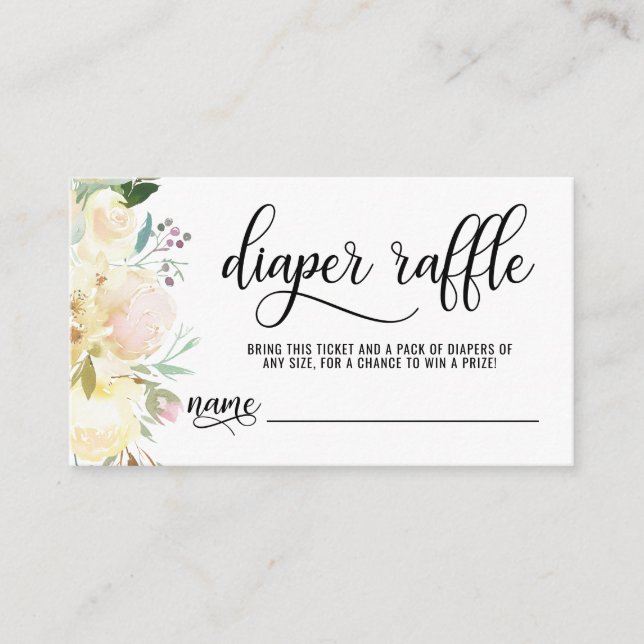 DIAPER RAFFLE Ticket Floral Pink Ivory Baby Shower Enclosure Card (Front)