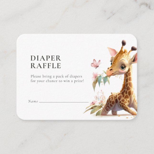Diaper Raffle Ticket Giraffe Girl Pink Enclosure Card (Front)