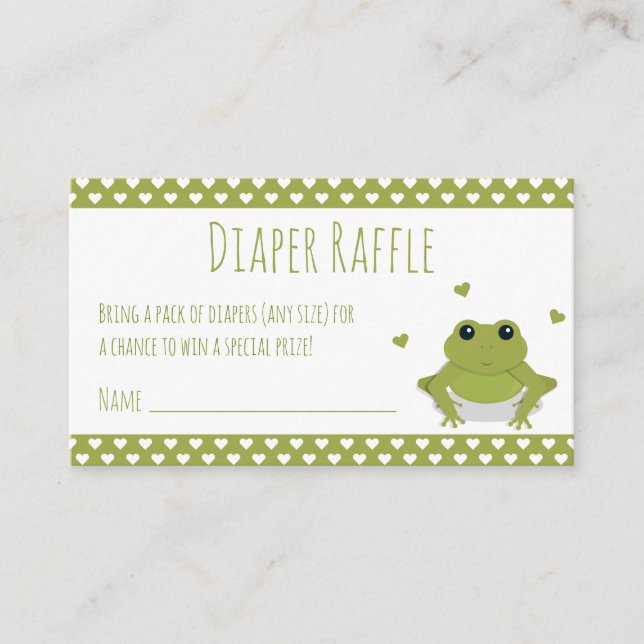 Diaper Raffle Ticket Green Frog Hearts Animal Enclosure Card (Front)