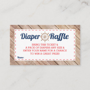 Diaper Raffle Ticket, Nautical, Blue, Red Enclosure Card