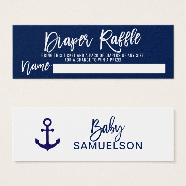 DIAPER RAFFLE Ticket Navy Nautical Baby Shower (Front & Back)