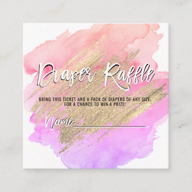 DIAPER RAFFLE Ticket Pink Gold BOY Baby Shower Enclosure Card (Front)
