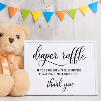 DIAPER RAFFLE Ticket SIGN Black White Baby Shower