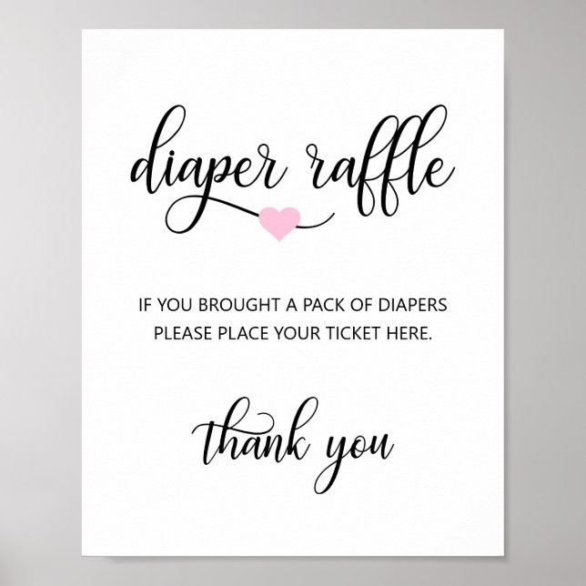 DIAPER RAFFLE Ticket SIGN Black White Baby Shower (Front)