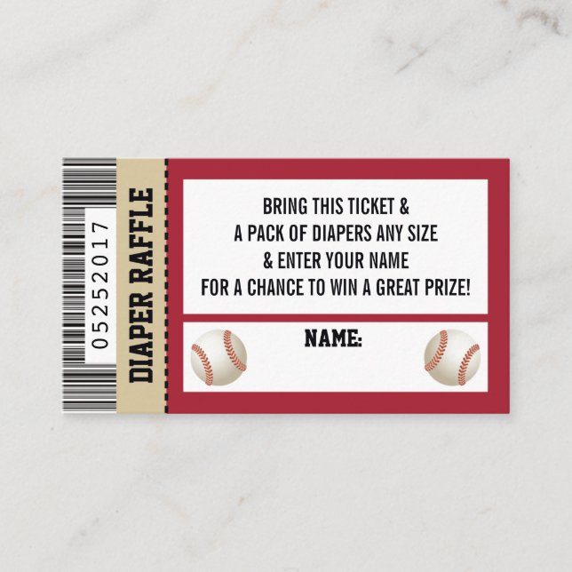 Diaper Raffle Ticket, Sports, Baseball Baby Shower Enclosure Card (Front)