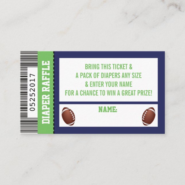 Diaper Raffle Ticket, Sports, Football Baby Shower Enclosure Card (Front)